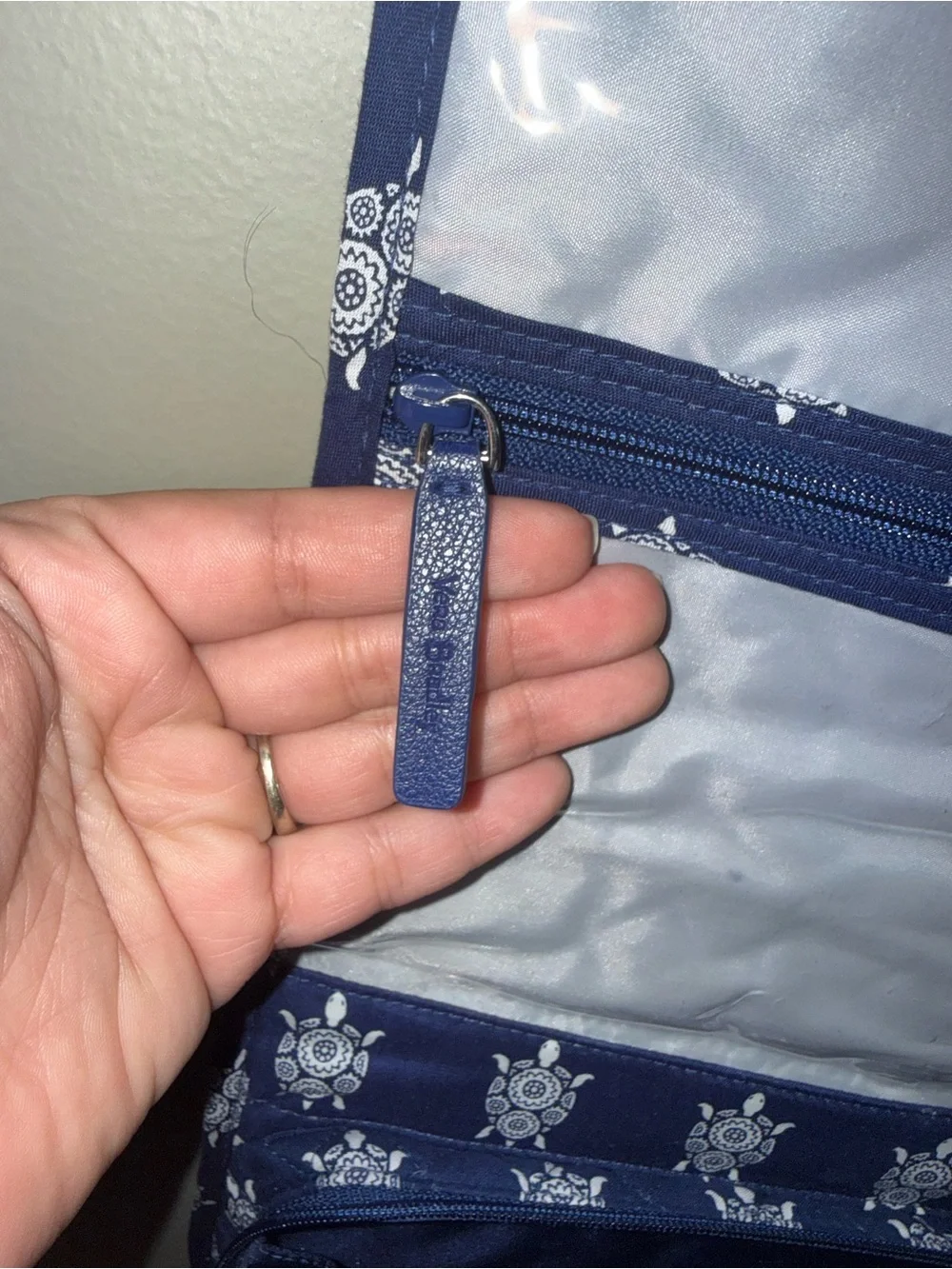 Vera Bradley Navy and White Quilted Floral Zipper Pouch